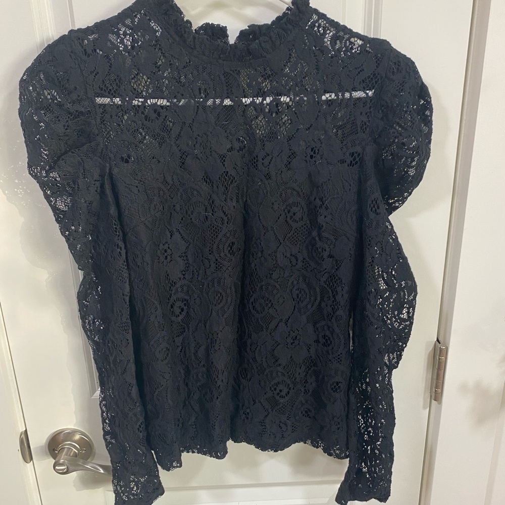 Bloomingdale’s Black Floral Lace Top. New with tags!
